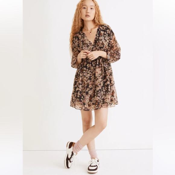 Madewell Drawstring Faux Wrap Earth Tone Textured Mini Dress Daisy Reverie S - Picture 1 of 10